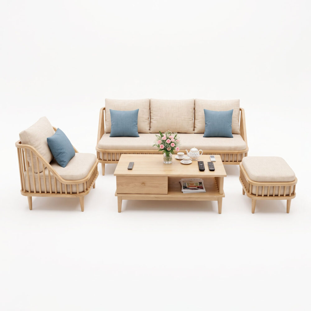 Bộ bàn ghế sofa KBH gỗ Ash bọc vải CBSF010